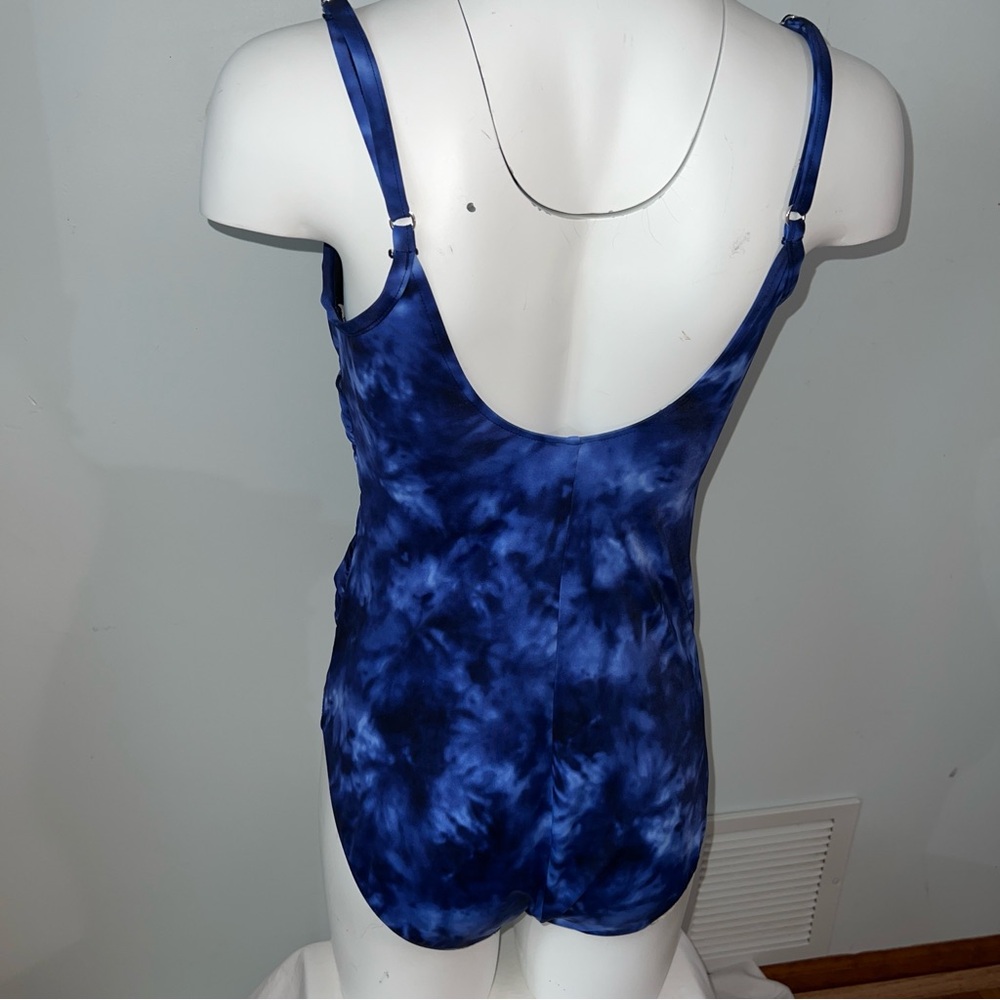 Aqua Green Blue Wrap Ruched One-Piece Bathing Suit | Size Women’s Small - Picture 7 of 14